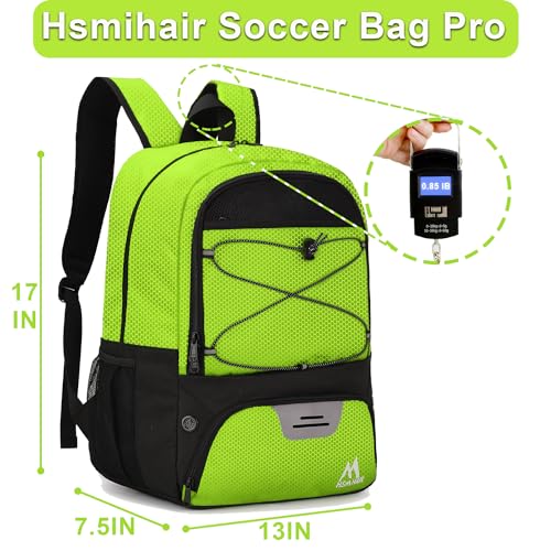 Hsmihair Soccer Bag-Soccer Backpack&Backpack for & Football Volleyball & Basketball,with Ball Compartment and Separate Cleat - color: Green