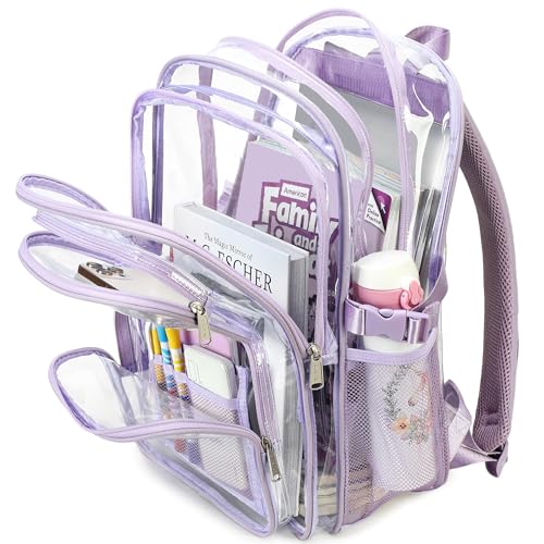 abshoo Large Heavy Duty Girls Clear Backpack for School Bookbag Transparent Multi Pocket Backpacks for Women (Light Purple) - color: Light Purple