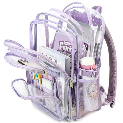 abshoo Large Heavy Duty Girls Clear Backpack for School Bookbag Transparent Multi Pocket Backpacks for Women (Light Purple) - color: Light Purple