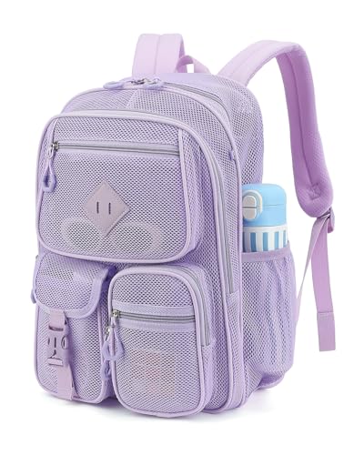Mesh Backpack for Women Girls, Heavy Duty See Through College School Backpacks with Padded Shoulder Straps Large Capacity Bookbag for Beach Hiking Travel Swimming Outdoor Sports - Purple - color: Purple