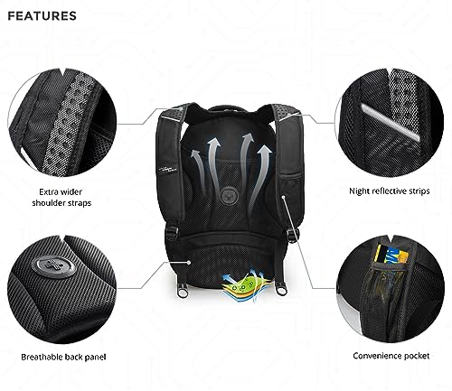 Swissdigital Design Men's Laptop Backpack for College and Business Travel with Integrated USB Charging Port and RFID Protection Fits Laptops up to 15.6 in, Black | J14-BR - color: Black