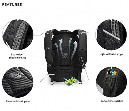 Swissdigital Design Men's Laptop Backpack for College and Business Travel with Integrated USB Charging Port and RFID Protection Fits Laptops up to 15.6 in, Black | J14-BR - color: Black
