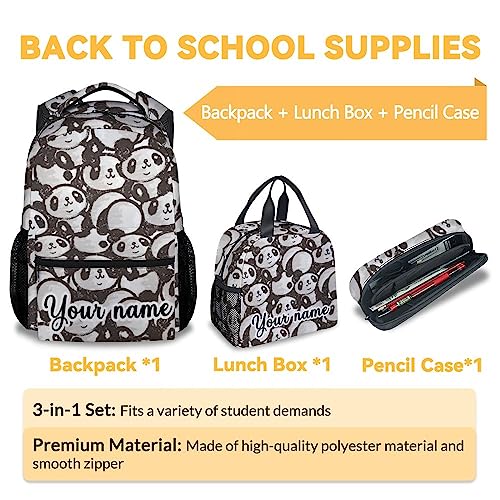 Personalized Panda Backpack with Lunch Box And Pencil Case, 16 Inch Panda Theme Bookbag with Adjustable Straps, Durable, Lightweight, Large Capacity, School Backpack for Girls Women - color: Panda2-3