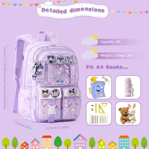 Cute Backpacks for Girls, Cute Backpack for School, Cute School Backpack for Kids Ages 6-12 - color: Purple