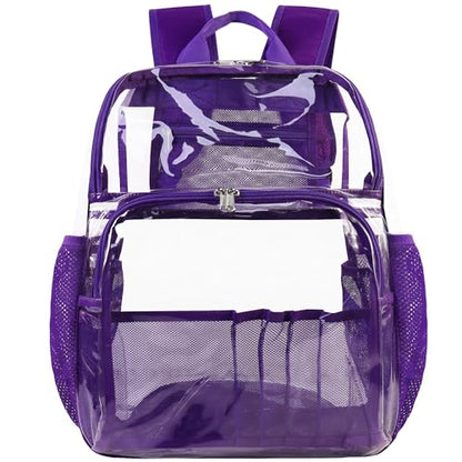 Clear Backpacks for School,18'' Large Clear Backpack Heavy Duty See Through Backpack School Bookbag for Student,Work,Travel,Purple - color: Purple