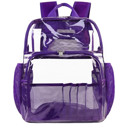 Clear Backpacks for School,18'' Large Clear Backpack Heavy Duty See Through Backpack School Bookbag for Student,Work,Travel,Purple - color: Purple