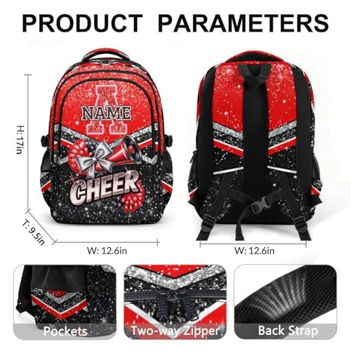 Personalized Girls Backpack Custom Cheers Backpacks, 17 Inch Large Capacity Initial Schoolbag for Kindergarten Middle School Travel - color: Red