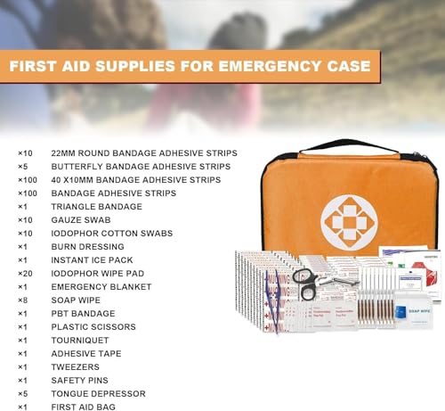 300Piece Portable First Aid Kit Refill Supplies for Car Mini Caming Emergency First Aid Kit Hiking Survival Essential Kit for Outdoor Adventure Emergency Case, Orange 1st Aid - style: Orange-300Pcs