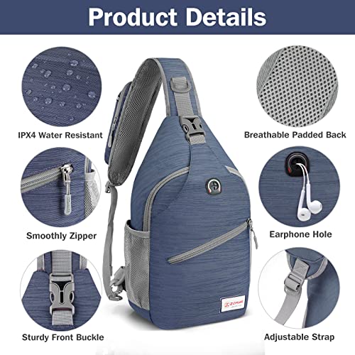 ZOMAKE Sling Bag,Small Crossbody Sling Backpack,Water Resistant Shoulder Daypack for Travel,Anti Thief Chest Bag for Hiking(Navy Blue(Stripe)) - color: Navy Blue(stripe)
