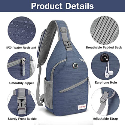 ZOMAKE Sling Bag,Small Crossbody Sling Backpack,Water Resistant Shoulder Daypack for Travel,Anti Thief Chest Bag for Hiking(Navy Blue(Stripe)) - color: Navy Blue(stripe)