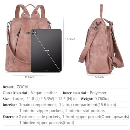 ZOCAI Backpack Purse for Women Medium Anti-Theft Backpacks Purses Design Leather Shoulder Bags with Removable Strap - color: Pink