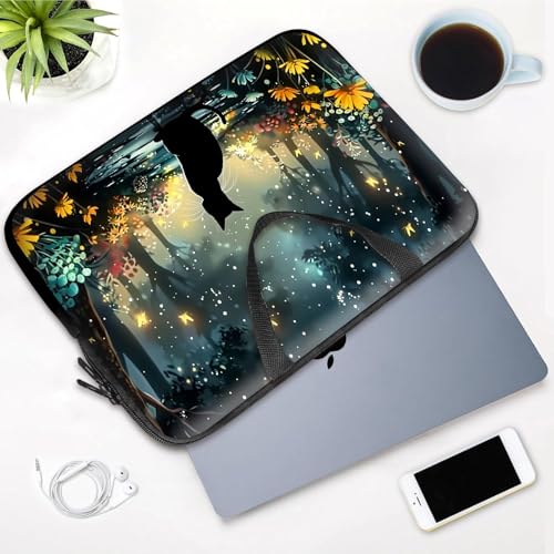 14 15 15.4 15.6 inch Laptop Handle Bag Computer Bag, Pouch Holder Notebook Sleeve Cover Soft Case Compatible for Dell,Lenovo,Toshiba HP, Asus Notebook-Glowing Path Black Cat - color: Glowing Path Black Cat