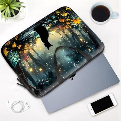 14 15 15.4 15.6 inch Laptop Handle Bag Computer Bag, Pouch Holder Notebook Sleeve Cover Soft Case Compatible for Dell,Lenovo,Toshiba HP, Asus Notebook-Glowing Path Black Cat - color: Glowing Path Black Cat