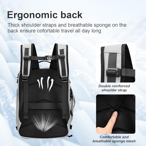 Carry On Travel Backpack with Shoe Compartment Flight Approved Laptop Backpack Expandable Work Business Backpack for Women Men Casual Daypack, Light Gray - color: Light Gray, style: A