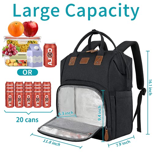 17 Inch Laptop Backpack, Large Lunch Backpack for Women Men Gifts, Travel Carry On with Lunch Box and USB Port, Insulated Cooler Bookbag Nurse Work Backpacks, Black - color: Black-17inch