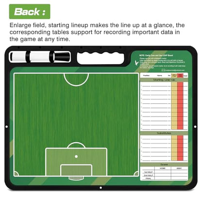 LEAP Coach Board Premium Tactical Clipboard Two Sides with Full & Half Court Dry Erase Marker Board for Basketball, Baseball, Soccer, Football, Hockey - color: Hand Held-Soccer Board