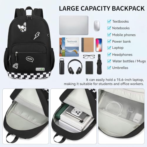 mygreen Embroidered Patch Backpack,15.6 Inch Water Resistant School Daypack - color: Black Patch