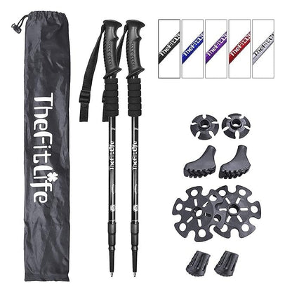 TheFitLife Nordic Walking Trekking Poles - 2 Sticks with Anti-Shock and Quick Lock System, Telescopic, Collapsible, Ultralight for Hiking, Camping, Mountaining, Backpacking, Walking, Trekking - color: Black