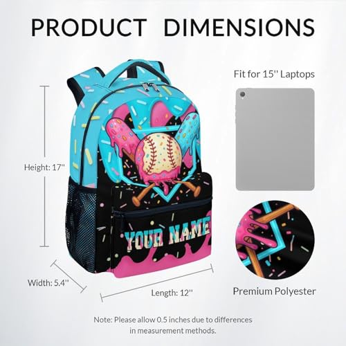 Custom Baseball Backpack for Boys Kids - Personalized Kids Backpacks Sports School Bookbag Toddler Youth Player Gift 17" Drip Design Schoolbag for Kindergarten Elementary Primary - color: Pink