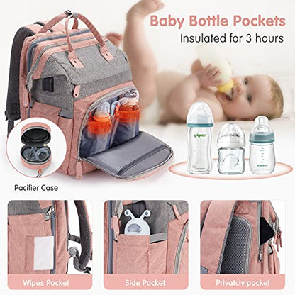 DERJUNSTAR Diaper Bag Backpack – Large Capacity Baby Diaper Bag with Changing Pad for Dad and Mom, Waterproof Travel Backpack, Multi-Function Bag with USB Charging Port, Rose Pink - color: Rose Pink