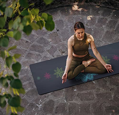 nuveti Printed Travel Yoga Mat-1/16 Inch Thick Non Slip Fitness Workout Mat with Carrying Bag, Foldable Lightweight Suede & Natural Rubber Yoga Mat for Yoga Pilates and Fitness 72" L x 24" W x 1.5mm - color: Lotus