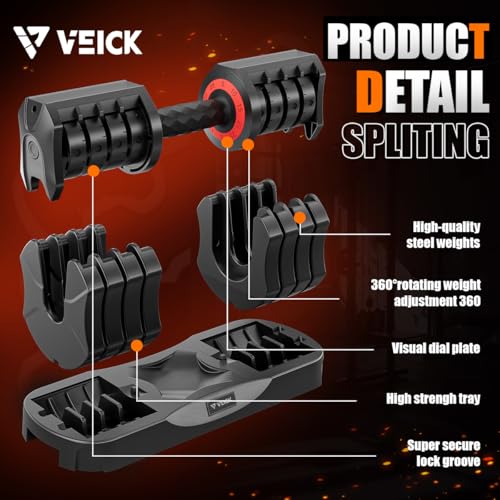 VEICK Adjustable Dumbbell 25 lb – Quick Change Dial with Non Slip Handle & Tray Stand, Space Saving Home Gym Weights for Women Men Strength Training Workout - style: 25LBS-2PCS