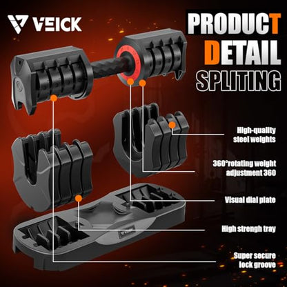 VEICK Adjustable Dumbbell 25 lb – Quick Change Dial with Non Slip Handle & Tray Stand, Space Saving Home Gym Weights for Women Men Strength Training Workout - style: 25LBS-1PC