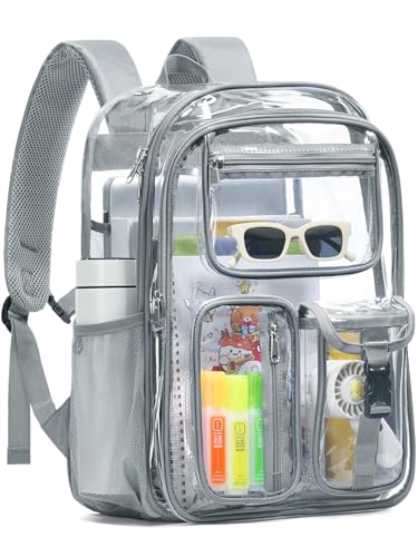 Double-Layer Clear Backpack Heavy Duty, 17 Inch Large Clear Bookbag, Transparent See Through Backpack For School, Work, College, Travel, Sport- Light Grey - color: 1# Light Grey, style: Pro Series (Double Layer)