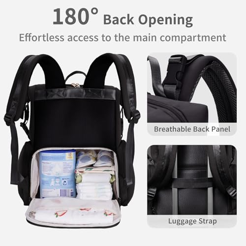 CEI-CEI Neoprene Diaper Bag Backpack Large Newborn Baby Maternity Bags Waterproof Travel Backpack for Mom Dad with Insulated Pockets,Changing Pad - color: Black