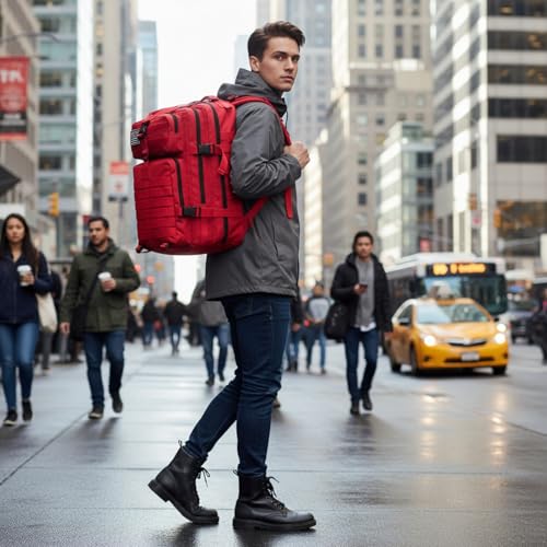 45L Military Tactical Backpack for Men & Women Bug Out Bag Assault pack Molle Daypack Hiking Trekking Rucksack(45L red) - color: 45l Red