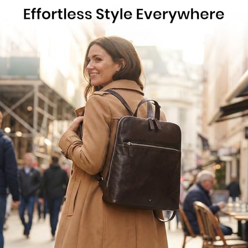 Genuine Leather Backpack for Women - 12.5 Inch with Adjustable Shoulder Strap - Stylish and Durable (Chestnut) - color: Chestnut
