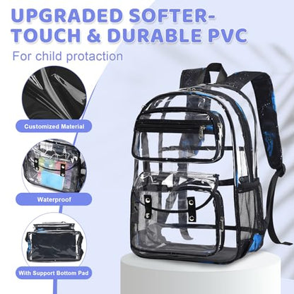 ACESAK Clear Backpack for Boys Girls - 3 Pcs Clear Heavy Duty with Lunch Bag - See Through Backpack Stadium Approved(Galaxy) - color: Galaxy