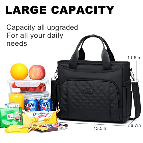 AIJIEKE Large Insulated Lunch Bag for Men Women, Leakproof Work Lunch Box | Keeps food fresh 8-12 hours. Spacious multi-pocket design with a removable strap. Water-resistant and easy-wipe interior - color: Black