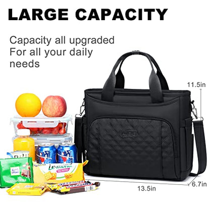 AIJIEKE Large Insulated Lunch Bag for Men Women, Leakproof Work Lunch Box | Keeps food fresh 8-12 hours. Spacious multi-pocket design with a removable strap. Water-resistant and easy-wipe interior - color: Black