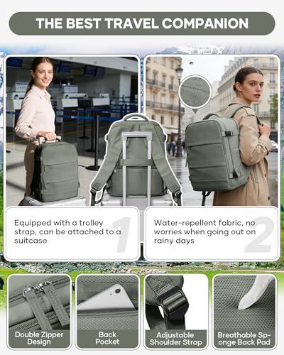 Travel Backpack for Women Men, Flight Approved Carry On Backpack with Compression Vacuum Storage Bags, 18x14x8 inches Personal Item Travel Bag with Pump Olive Green - color: Olive Green
