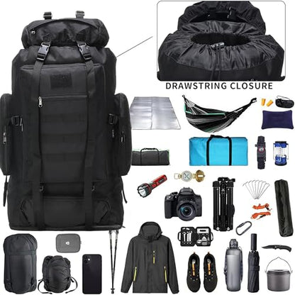 Hiking Backpack for Men 70L/100L Camping Backpack Military Rucksack Molle 3 Days Assault Pack for Climbing - color: 100l-black