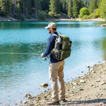N NEVO RHINO Fishing Tackle Backpack with Rod Holders, 40L Large Fishing Bag with Waterproof Rain Cover,Outdoor Tackle Bag - color: Army Green Pack with 4 Trays, size: Pack with 4 Trays