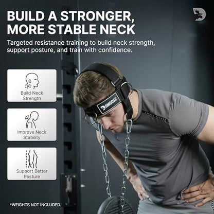 DMoose Fitness Neck Harness for Weight Lifting - Soft Padded Head & Chin Strap with 30" Heavy Duty Steel Chain - Neck Exerciser, Trainer & Strengthener to Support Injury Recovery and Intense Workouts - color: Black Plus