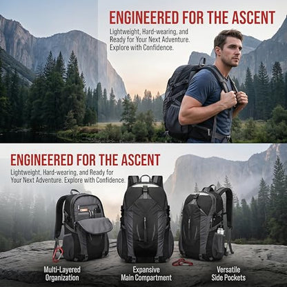 Hiking Backpack, Water Resistant Lightweight Outdoor Daypack with Breathable Padded Back, Multi-Pocket Travel Backpack for Camping Climbing Sports (Black) - color: Black