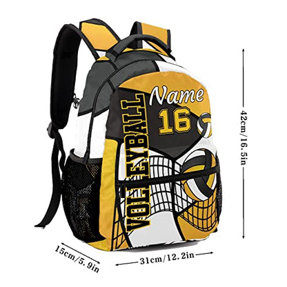 Personalized Volleyball Yellow White Black Waterproof Backpack with Name Text for Women Men Gift - color: Backpack 24