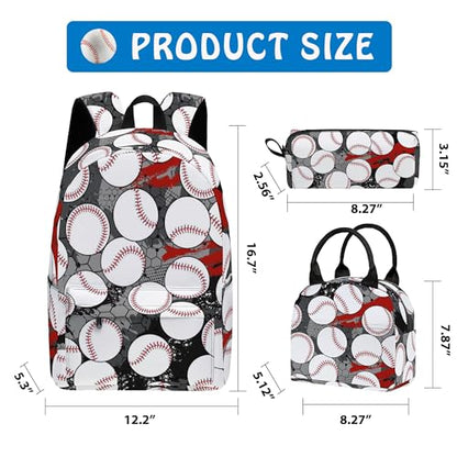 Baseball 3PCS Backpack for Boys Girls, Kids Back to School Backpack Sets with Lunch Bag Pencil Case, 17 Inch Lightweight Bookpack 3 in 1 Set for Teens Elementary Middle High School Students - color: Baseball