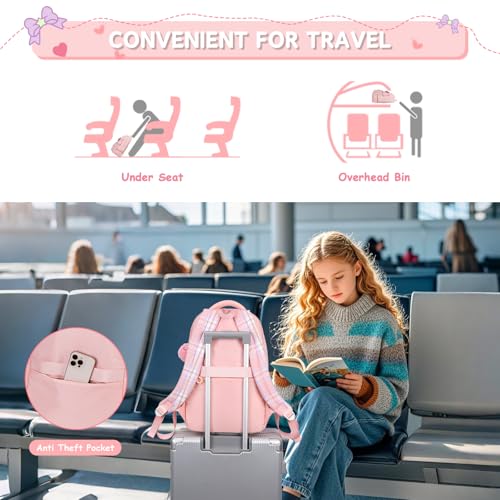 MOONBABY Girls Backpack, Kids Backpack for Girls School Bags with Pen Case, Bow Plaid Book Bag for Elementary Middle Primary High School College, Pink-2pcs - color: Pink