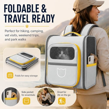 Vivicreate Cat Backpack Carrier for Dogs and Cats Kittens Rabbits, Foldable Mesh, Cat Carrier Backpack 15 Lbs, Pet Backpack Carrier for Walking, Camping and Cycling (Gray) - color: Gray