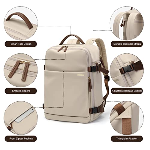 GOLF SUPAGS Laptop Backpack with Separate Laptop Compartment Fits 15.6 Inch Notebook Large Capacity Computer Bag for Women Work Travel College Backpacks (Apricot) - color: Apricot