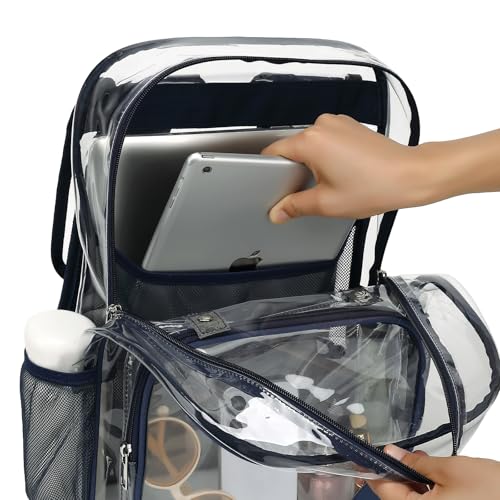 Fuyicat Clear Backpack Heavy Duty PVC Transparent Girls Kids School Backpacks Stadium Approved See Through College Bookbag for Women (Navy Blue) - color: Navy Blue