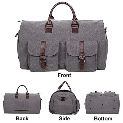 seyfocnia Convertible Travel Garment Bag,Carry on Garment Duffel Bag for Men Women - 2 in 1 Hanging Suitcase Suit Business Travel Bag - color: Grey-2Pockets-Canvas