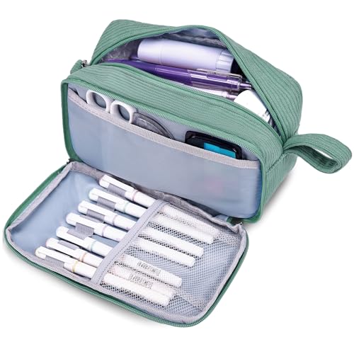 Big Capacity Pencil case,Soft Corduroy Pencil Bag with 3 Compartment,Pencil Pouch School Supplies Cute Pencil Box Pencil Bag for Teen Girls Boys College - color: Green