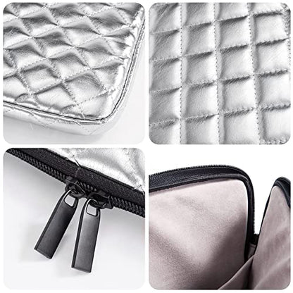 Puffy Laptop Sleeve 11 12 13 13.3 14 15 15.6 inch Puffy Laptop Case Protective Bag Quilted PU Leather Lined Padded - color: Silver Quilted, size: 11-12 Inch