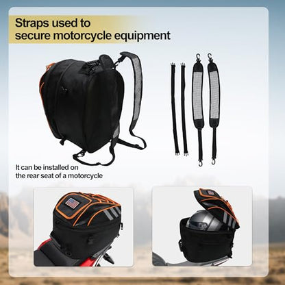 Motorcycle Helmet Backpack, 50L Expandable Motorcycle Tail Bag with Waterproof Rain Cover, Backpack & Rear Seat Bag, Fits Full Face Helmet for Motocross, Scooter, Street Bike