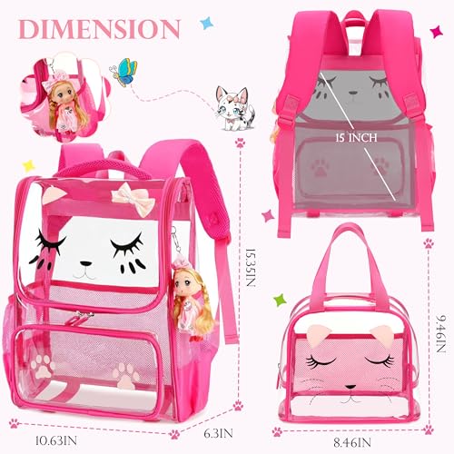 AO ALI VICTORY clear backpack Girls with Tote Bag Heavy Duty PVC Transparent Cute Backpack for Kids Toddler Preschool Bookbags Elementary School Bags See Through Casual Travel Daypack, Rose Red Set - color: Rose Red Set